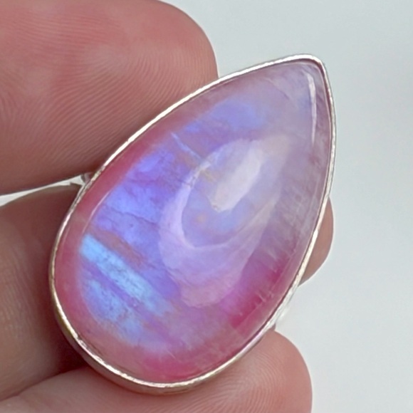 Pink Rainbow Moonstone Ring Size 8 3/4 New Chunky Sterling Silver 925 Overlay - Picture 6 of 11